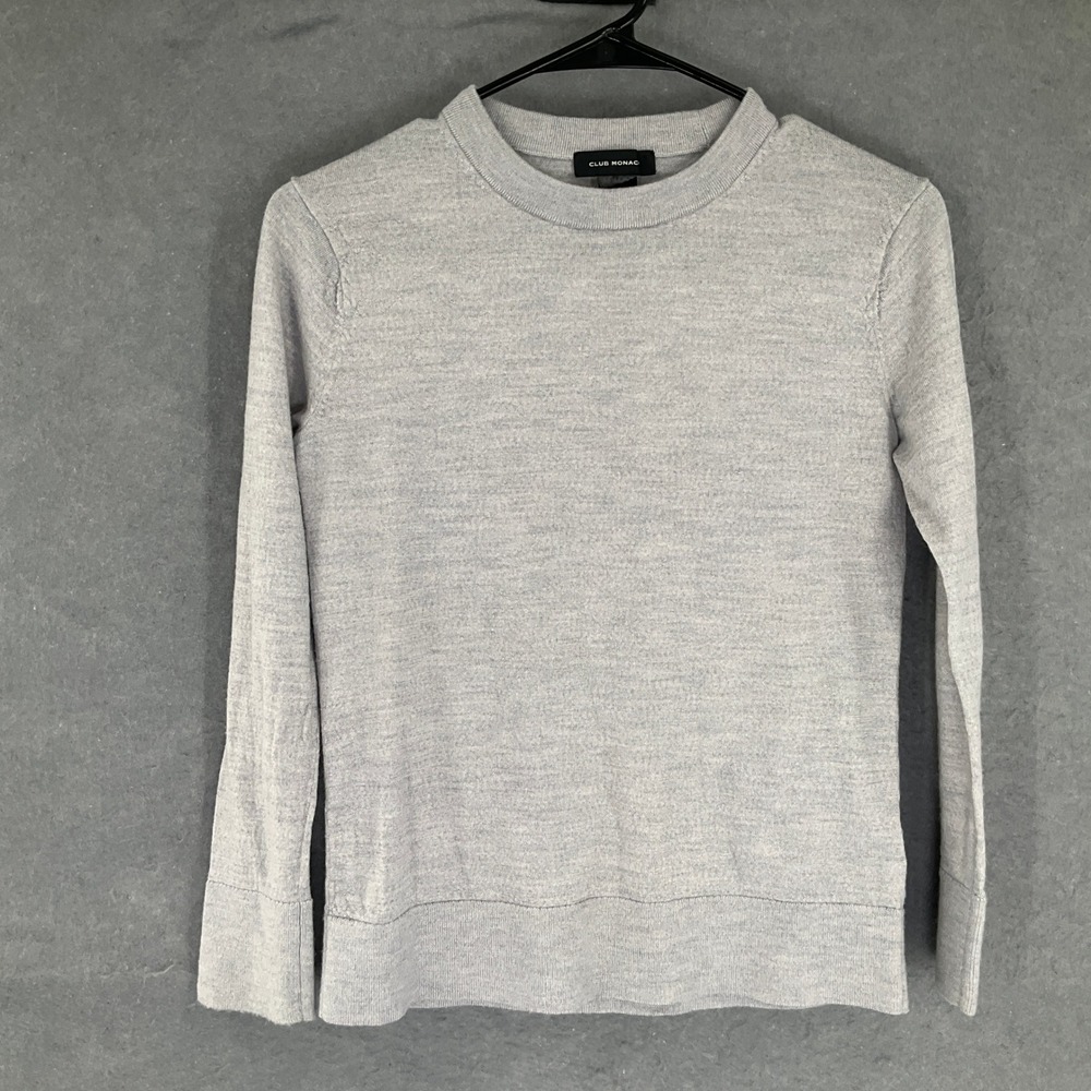 Club Monaco Light Gray 100% Wool Crew Neck Sweater XS Classic Essential Preppy‎
